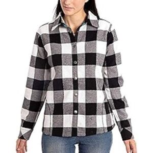 Orvis Plaid Fleece lined Shacket Button Down Top Flannel Black and White medium